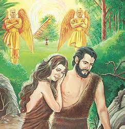 ангел выталкивает адама и Еву из сада